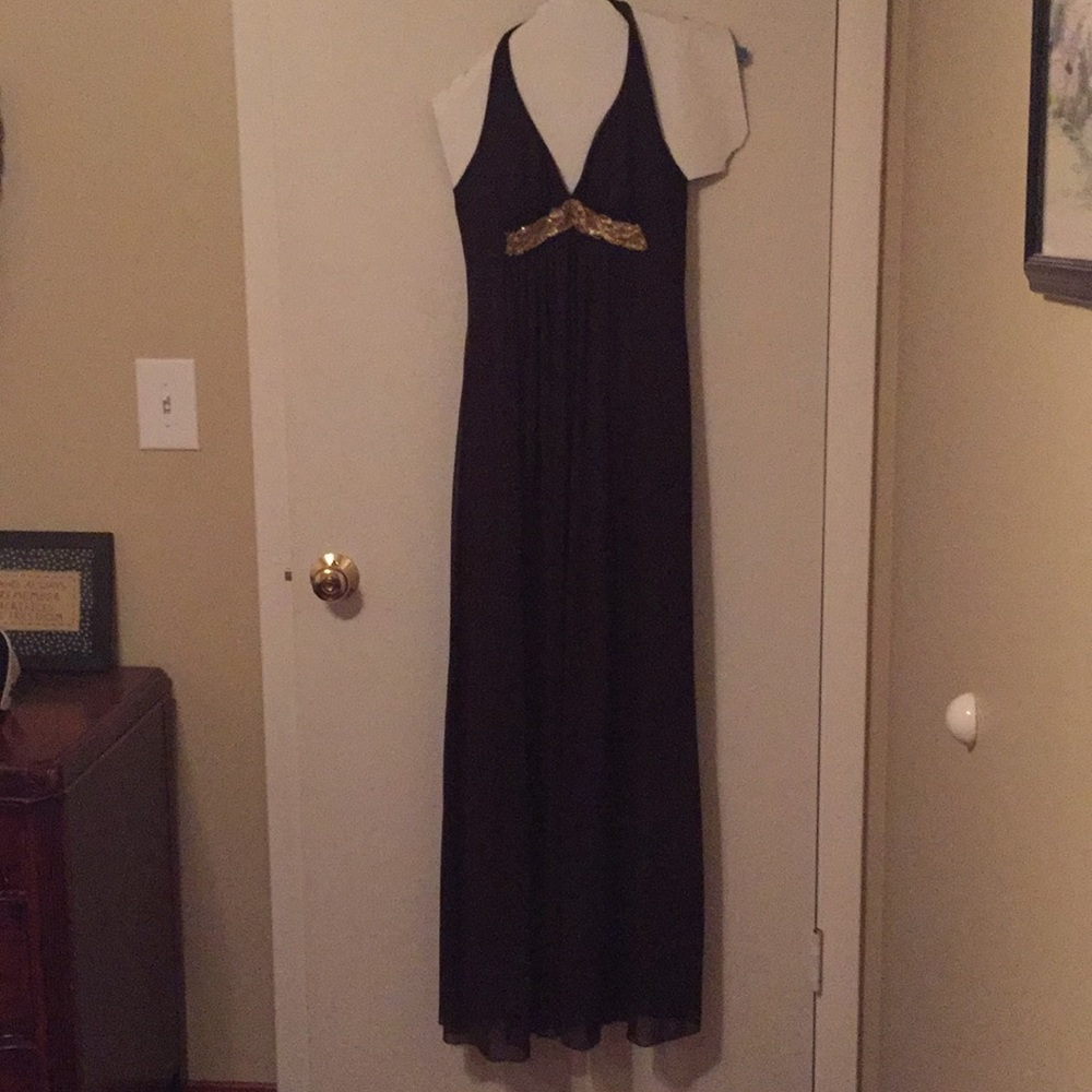Brown and gold floor length dress